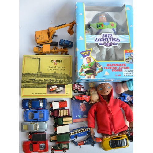 166 - Collection of toys to include 2x Buzz Lightyear figures (1 boxed), a Furbee, TY Beanie Babies and Mc... 