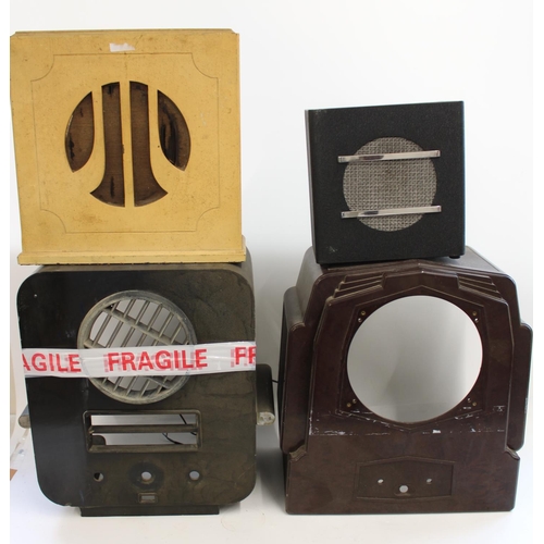 1031 - Two mid C20th bakelite cases for radios together with an Art Deco speaker and a later black metal sp... 