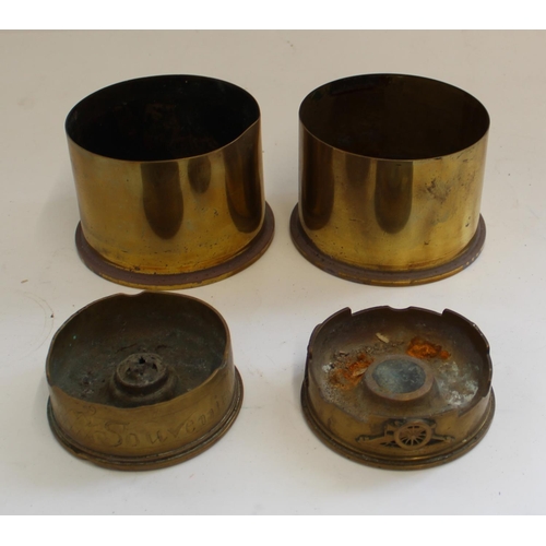 690 - Pair of 1917 4.5 Howitzer shell base's Pair Trench art ash trays 'souvenir of France', Royal Artille... 