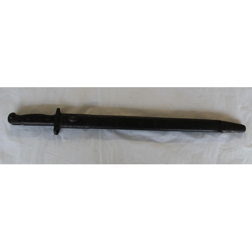 693 - WWI 1907 British SMLE sword bayonet. In original leather scabbard with stamp mark A.C. and broad arr... 