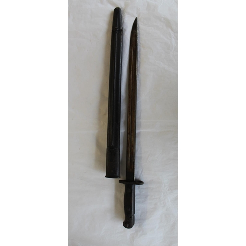 693 - WWI 1907 British SMLE sword bayonet. In original leather scabbard with stamp mark A.C. and broad arr... 