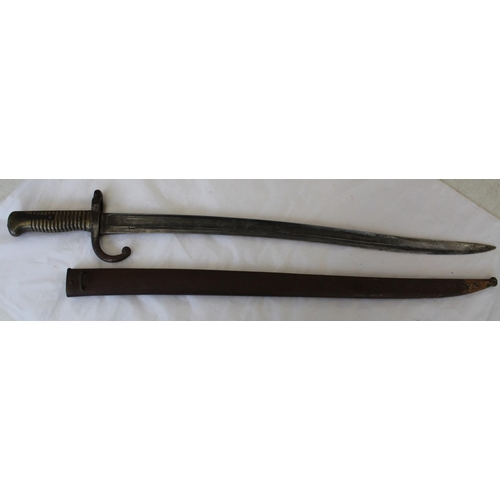 695 - French M1866 Chassepot Bayonet with no visible markings. In original scabbard. Blade length 57cm