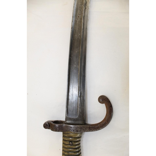 695 - French M1866 Chassepot Bayonet with no visible markings. In original scabbard. Blade length 57cm