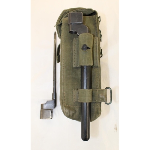 700 - Enfield No4 MkII spike bayonet with scabbard, attached to a 58 pattern webbing ammo pouch and a Spik... 