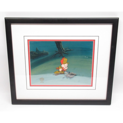 343 - Warner Bros. Looney Tunes framed Elmer Fudd animation cel, with COA from Warner Bros., 50cmx42.5cm