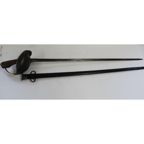 701 - 1908 Pattern British Cavalry sword in original scabbard with WWI black paint. R. RHG 353 Stamped on ... 