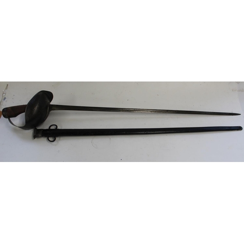 701 - 1908 Pattern British Cavalry sword in original scabbard with WWI black paint. R. RHG 353 Stamped on ... 