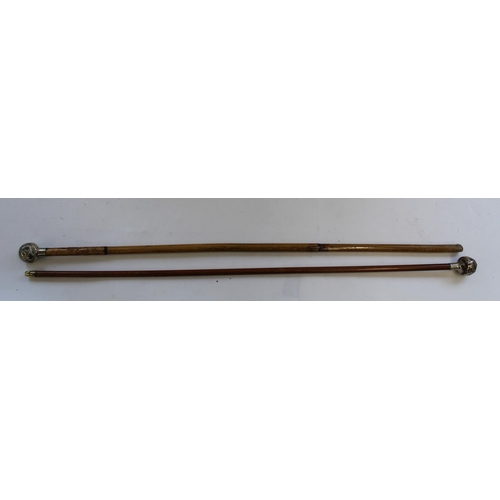 705 - Bamboo Swagger stick with metal top and crest with a tiger and Oakham School. 69cm. Caine Swagger st... 