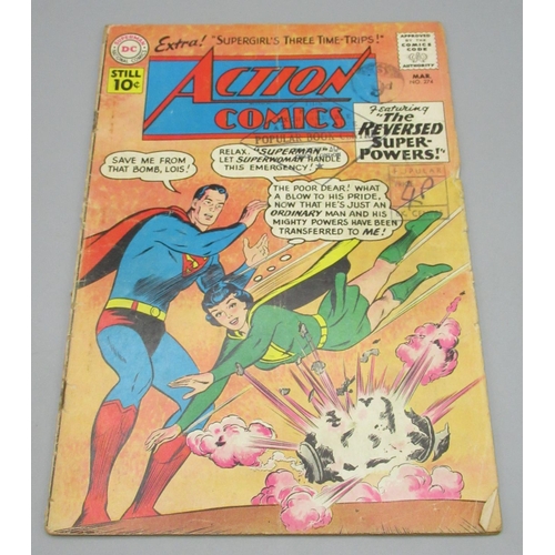 377 - DC Silver Age - Action Comics #274 March 1961 'featuring The Reversed Super-Powers!', a/f, #275 Apri... 