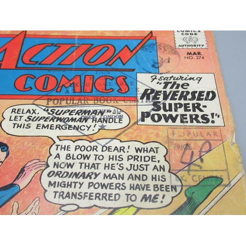 377 - DC Silver Age - Action Comics #274 March 1961 'featuring The Reversed Super-Powers!', a/f, #275 Apri... 