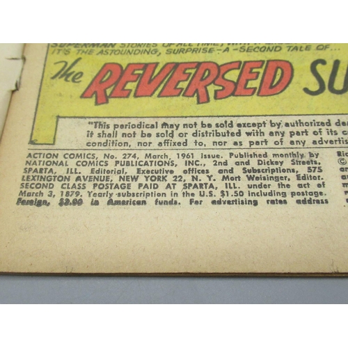 377 - DC Silver Age - Action Comics #274 March 1961 'featuring The Reversed Super-Powers!', a/f, #275 Apri... 