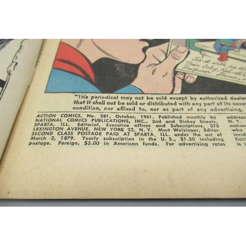 378 - DC Silver Age - Action Comics #280 Sept. 1961 'featuring Brainiacs Super-Revenge!', a/f, #281 Oct. 1... 