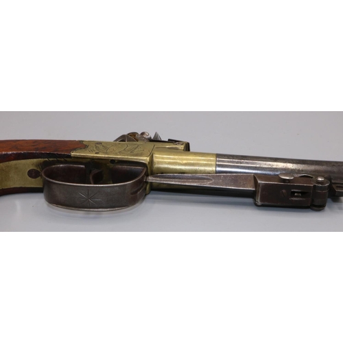 601 - Twigg of London flintlock pocket pistol with engraved brass action, 2 1/2