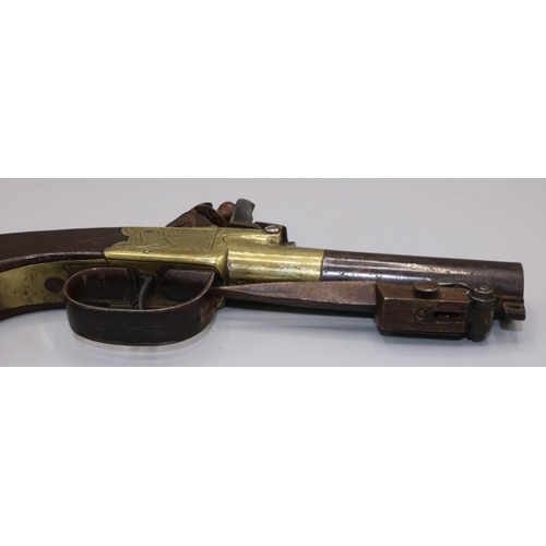 602 - Hampton & Son flintlock pocket pistol with brass action and 2 1/2