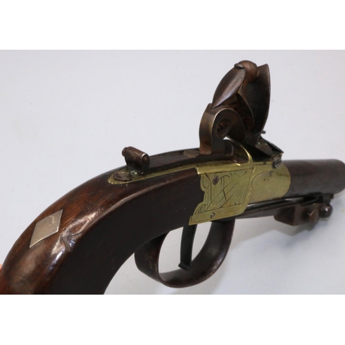 602 - Hampton & Son flintlock pocket pistol with brass action and 2 1/2