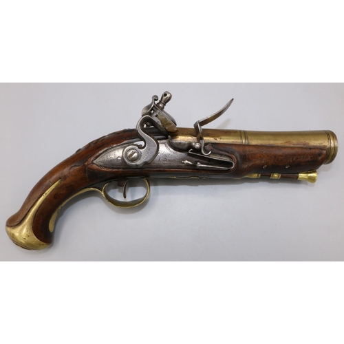 Blair of London flintlock belt blunderbuss pistol, Brass 5 3/4 staged  cannon barrel with flared and