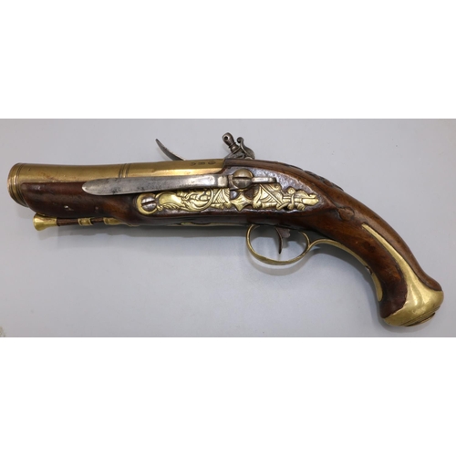Blair of London flintlock belt blunderbuss pistol, Brass 5 3/4 staged  cannon barrel with flared and