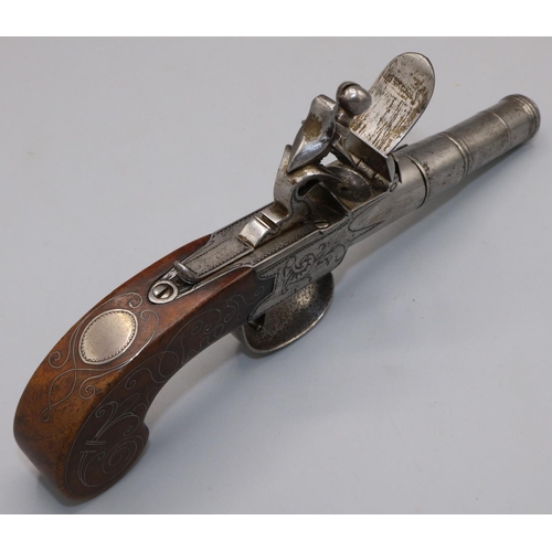 606 - Waters Flintlock pocket pistol with 2 1/2