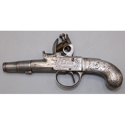 607 - Alisse of London all steel flintlock pocket pistol, 1 1/2