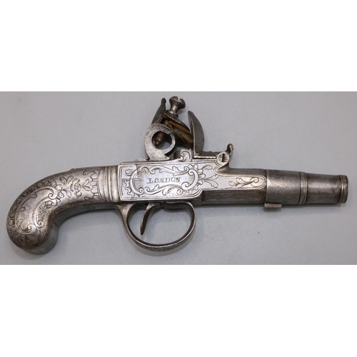 607 - Alisse of London all steel flintlock pocket pistol, 1 1/2