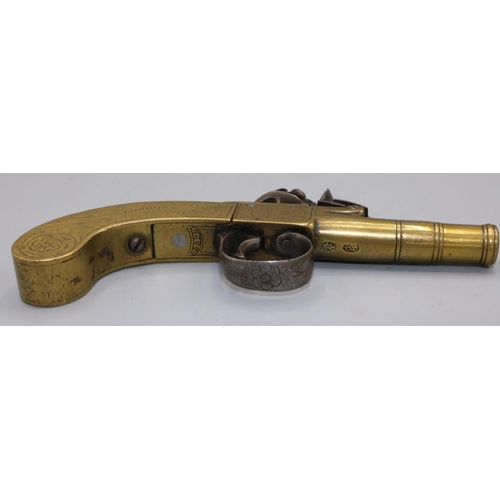 608 - W.Bond of London pocket or muff type all brass flintlock pistol with 1 1/4