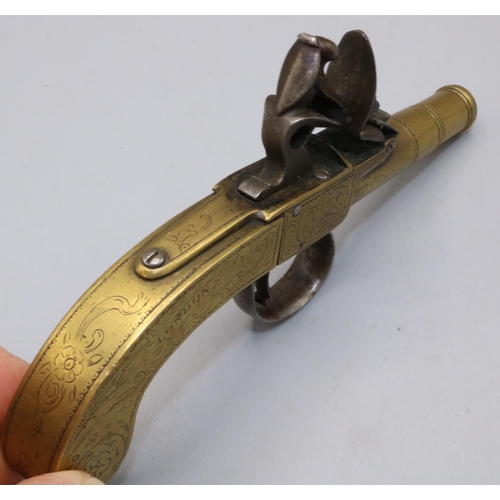 608 - W.Bond of London pocket or muff type all brass flintlock pistol with 1 1/4