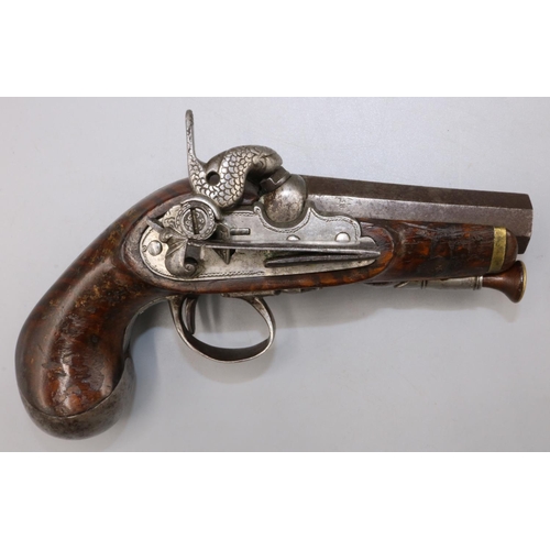 609 - Continental miquelet percussion cap pocket pistol with dolphin head hammer and 3