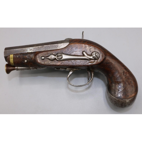 609 - Continental miquelet percussion cap pocket pistol with dolphin head hammer and 3