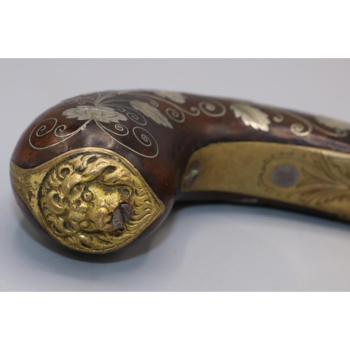 610 - Smith of London percussion cap pocket pistol, with semi round brass action elaborately decorated wit... 