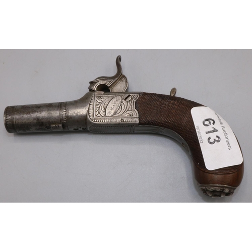 613 - I.Mace of Reading percussion cap pocket pistol, 1 1/2