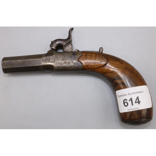 614 - S.Nock of London percussion cap pocket pistol with 1 3/4