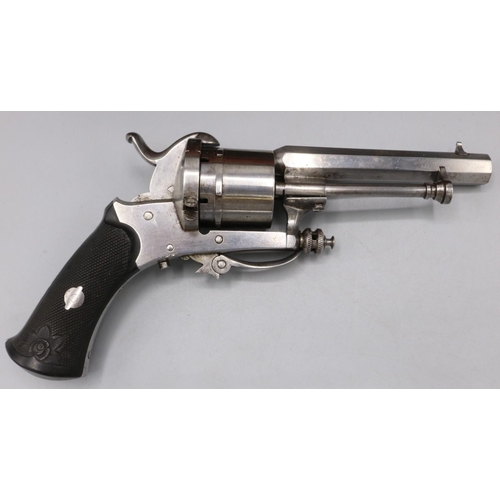 616 - Cased six shot pinfire revolver, 3 1/4