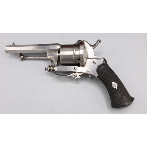 616 - Cased six shot pinfire revolver, 3 1/4