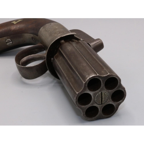 622 - Six shot percussion pepperbox revolver, 2 1/2