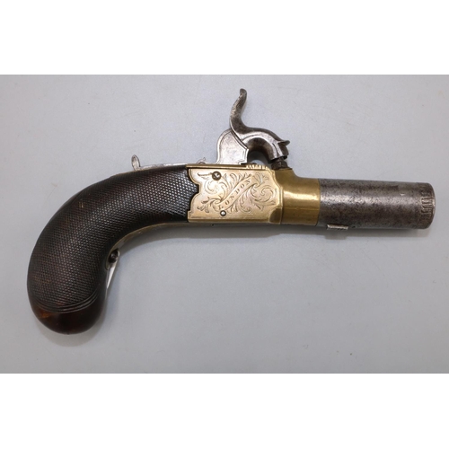 625 - Baker of London percussion cap pocket pistol with 1 3/4