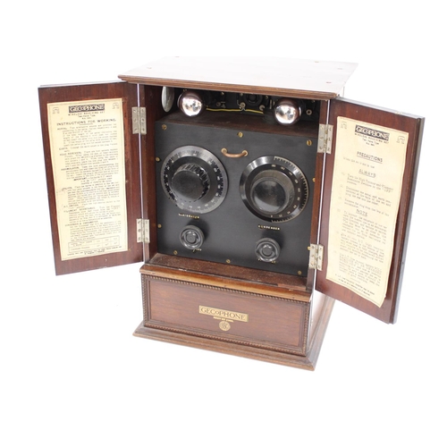 1034 - c1920s Gecophone BBC Two Valve 'Smokers Cabinet' Wireless Radio receiving set model BC 2001