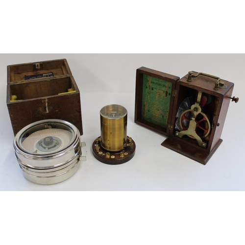 820 - Early C20th boxed Magneto Electric machine, boxed Toulet Imperator pigeon timer and a GPO brass cyli... 