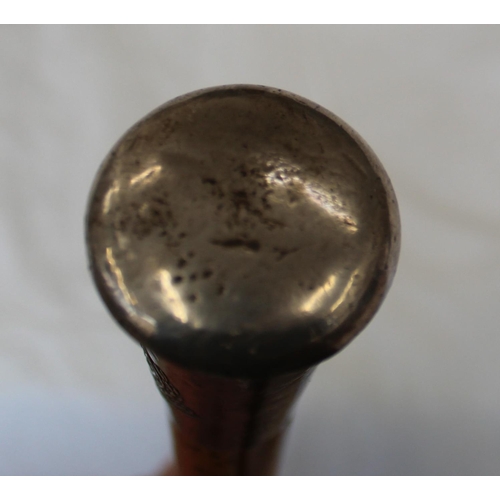 709 - Regimental walking stick in Malacca wood with metal tip and white metal top with The Lancashire Fusi... 