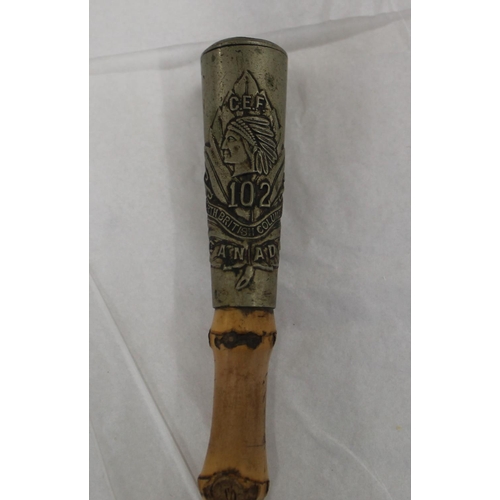 710 - Pair of  bamboo swagger sticks with the coat of arms of the NORTH BRITISH COLUMBIANS. CANADA. 102. C... 