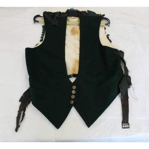 725 - Officers Mess Jacket in red and with green lapels and cuffs. green matching waistcoat. Rank of Capta... 