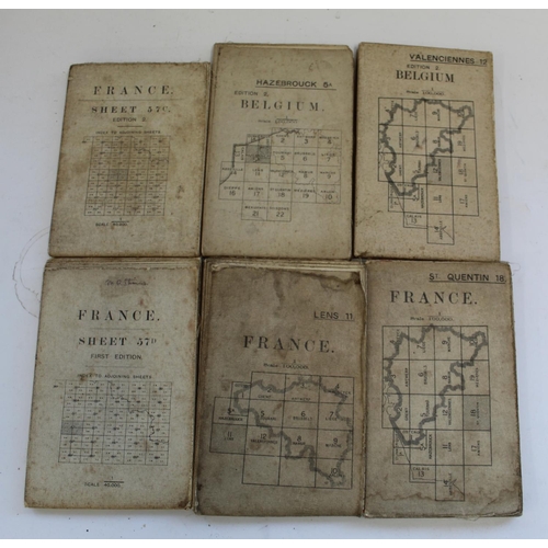 732 - Collection of WWI period linen backed maps of France and Belgium regions. France Sheet 57D, 57c, LEN... 