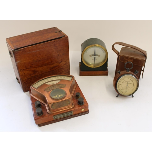 837 - Weston electrical instrument company voltmeter in oak case no. 9517, Shorts Gas Indicator in leather... 