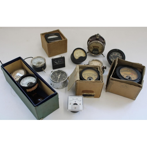 842 - Collection of voltmeters, ammeters and other dials and gauges incl. Collins, Pifco, Sagamo etc.