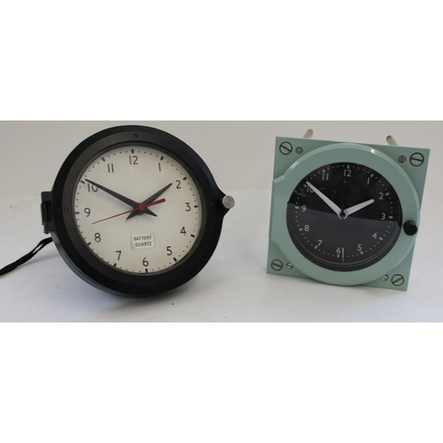 843 - Military NATO stock ships bulkhead clock in black painted finish converted to quartz and one other