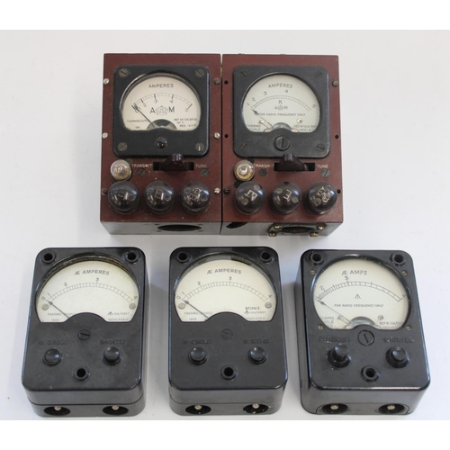 845 - Two WWII era Air Ministry Thermocouple Ampere Meters 10A/8481 and three other WWII period military A... 