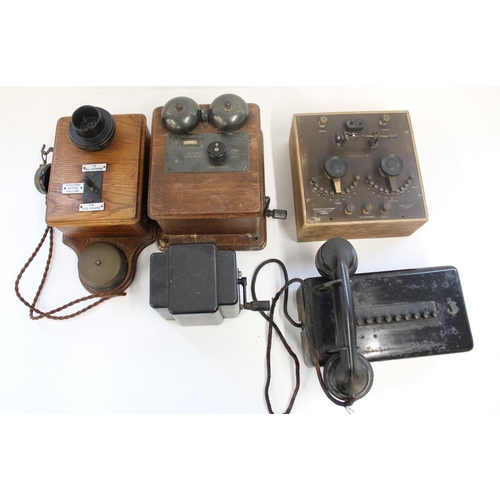 784 - Selection of early to mid C20th telephony eqpt. incl Signal box telephone, bell set, Sterling crysta... 