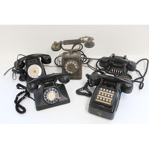 786 - Five black bakelite and other telephones incl. French PTT H. Depaepe telephone, Etelco button phone ... 