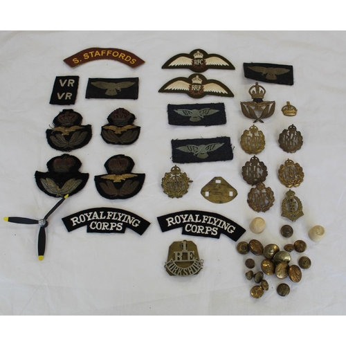 733 - Large collection of cloth patches and brass badges; RAF cap badges shoulder insignia , Royal Flying ... 