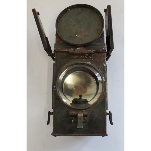 736 - Parkinson and Cowen large railway lamp Dated 1017. Military Railway Guards  hand lamp and a night wa... 