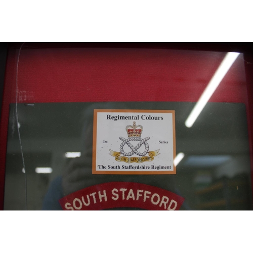 740 - Pair of framed Regimental Colours of the NORTH STAFFORD and the SOUTH STAFFORD Regiments. Including ... 